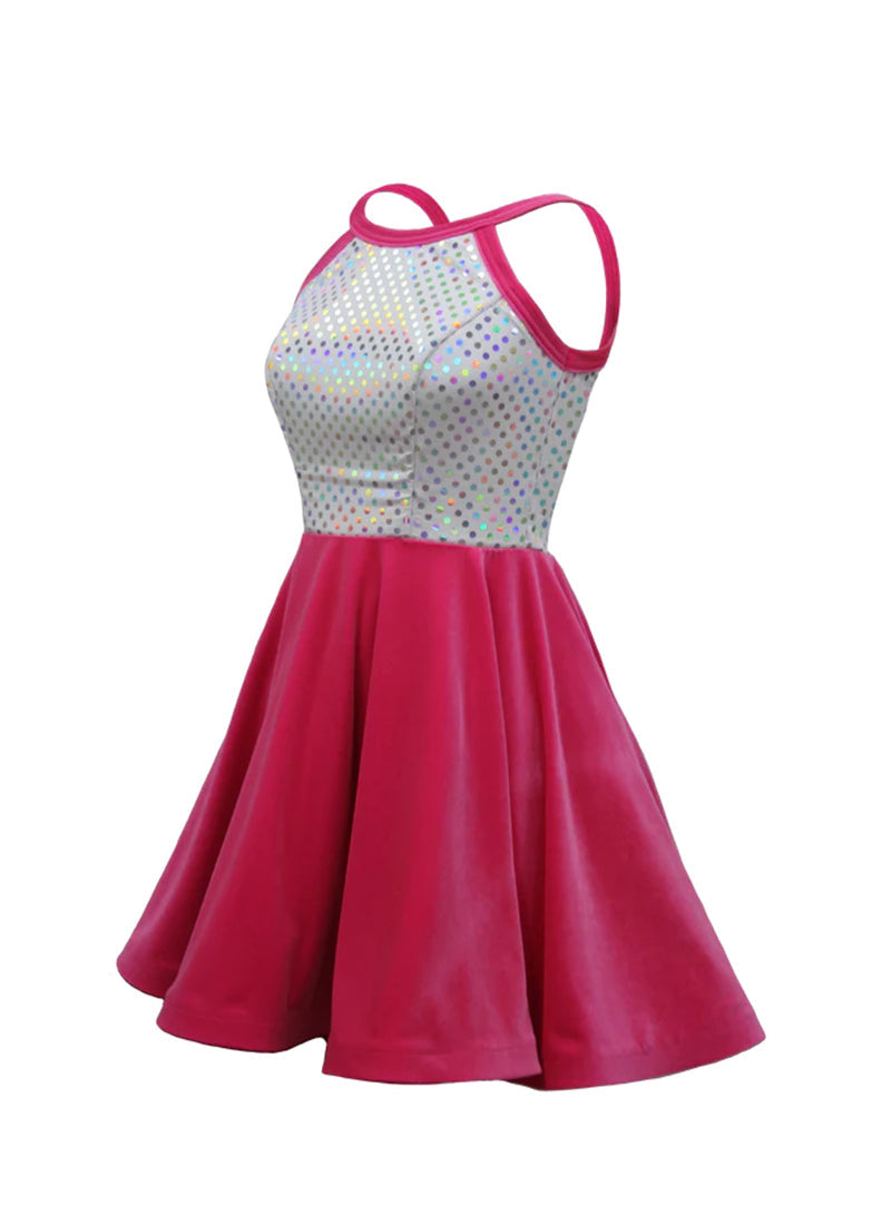 White/Silver Laser Dot & Hot Pink Velvet Show Choir Dress side