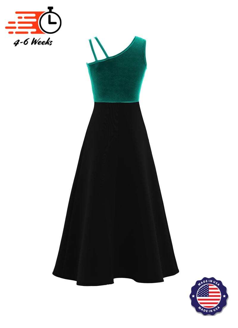 One-Shoulder Sleeveless Stretch Velvet Top / Black Crepe Knit Gown