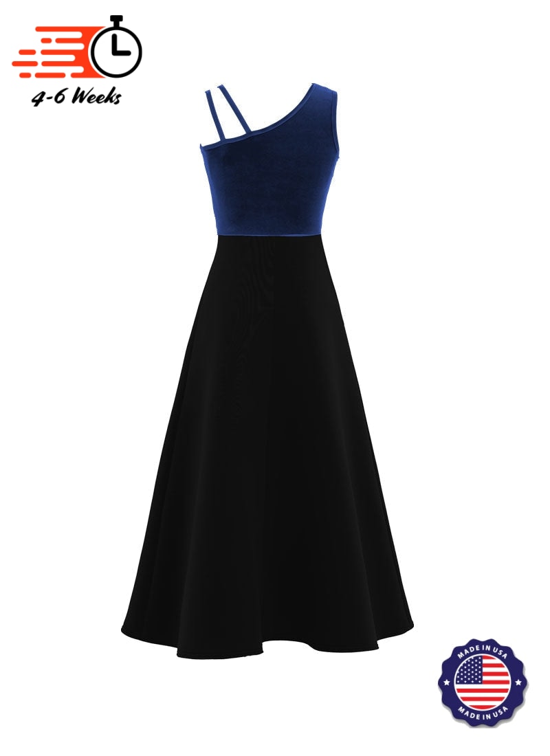 One-Shoulder Sleeveless Stretch Velvet Top / Black Crepe Knit Gown