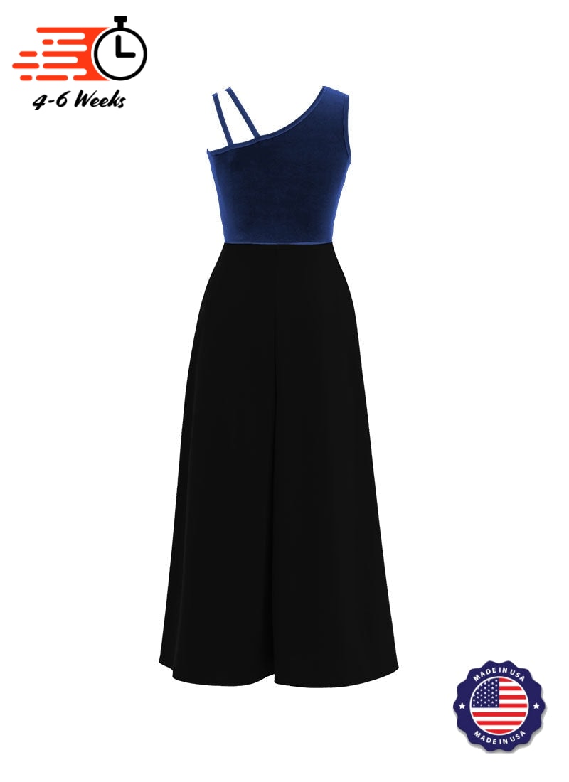 One-Shoulder Sleeveless Stretch Velvet Top / Black Crepe Knit Palazzo Pant Jumpsuit