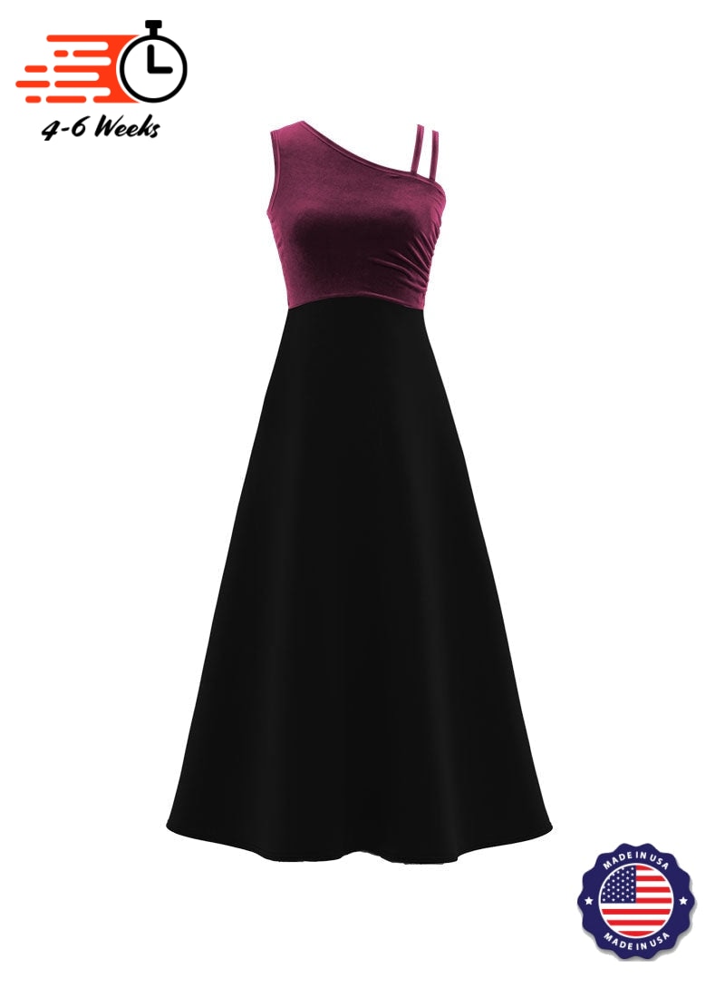 One-Shoulder Sleeveless Stretch Velvet Top / Black Crepe Knit Gown