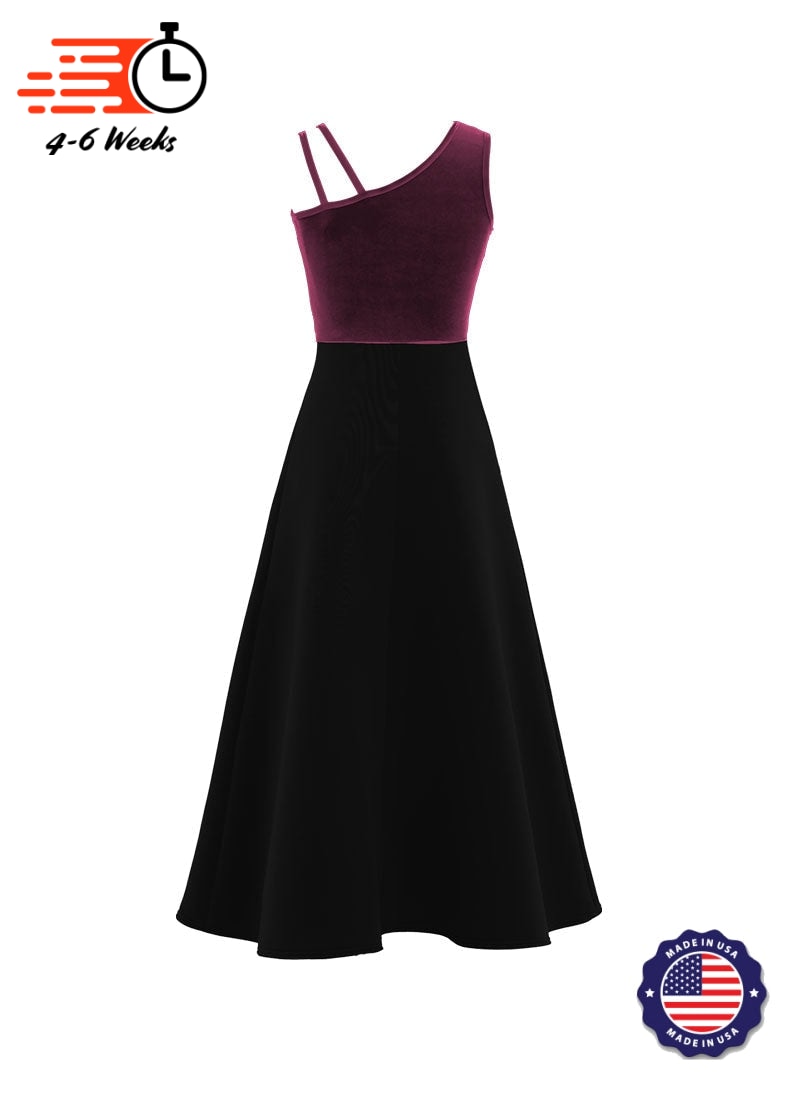 One-Shoulder Sleeveless Stretch Velvet Top / Black Crepe Knit Gown