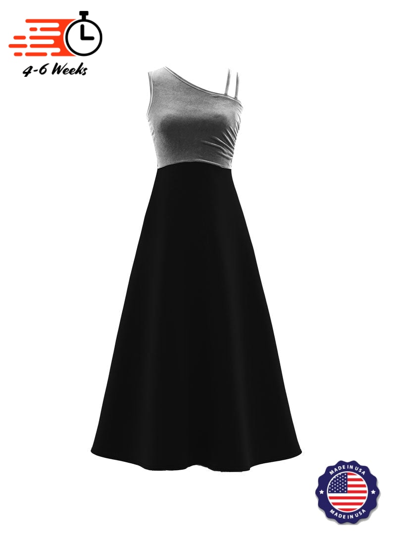 One-Shoulder Sleeveless Stretch Velvet Top / Black Crepe Knit Gown