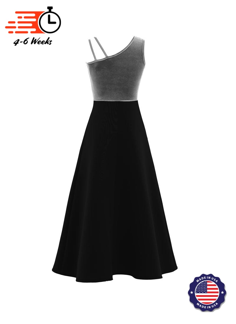 One-Shoulder Sleeveless Stretch Velvet Top / Black Crepe Knit Gown