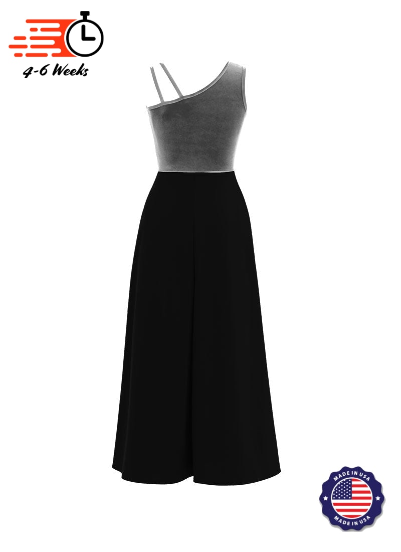 One-Shoulder Sleeveless Stretch Velvet Top / Black Crepe Knit Palazzo Pant Jumpsuit