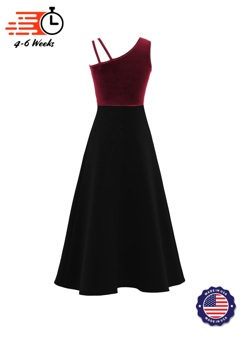 One-Shoulder Sleeveless Stretch Velvet Top / Black Crepe Knit Gown
