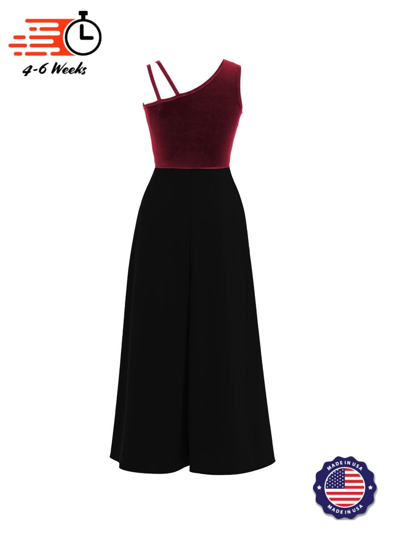One-Shoulder Sleeveless Stretch Velvet Top / Black Crepe Knit Palazzo Pant Jumpsuit