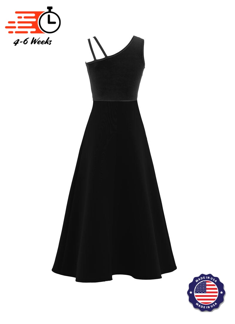 One-Shoulder Sleeveless Stretch Velvet Top / Black Crepe Knit Gown