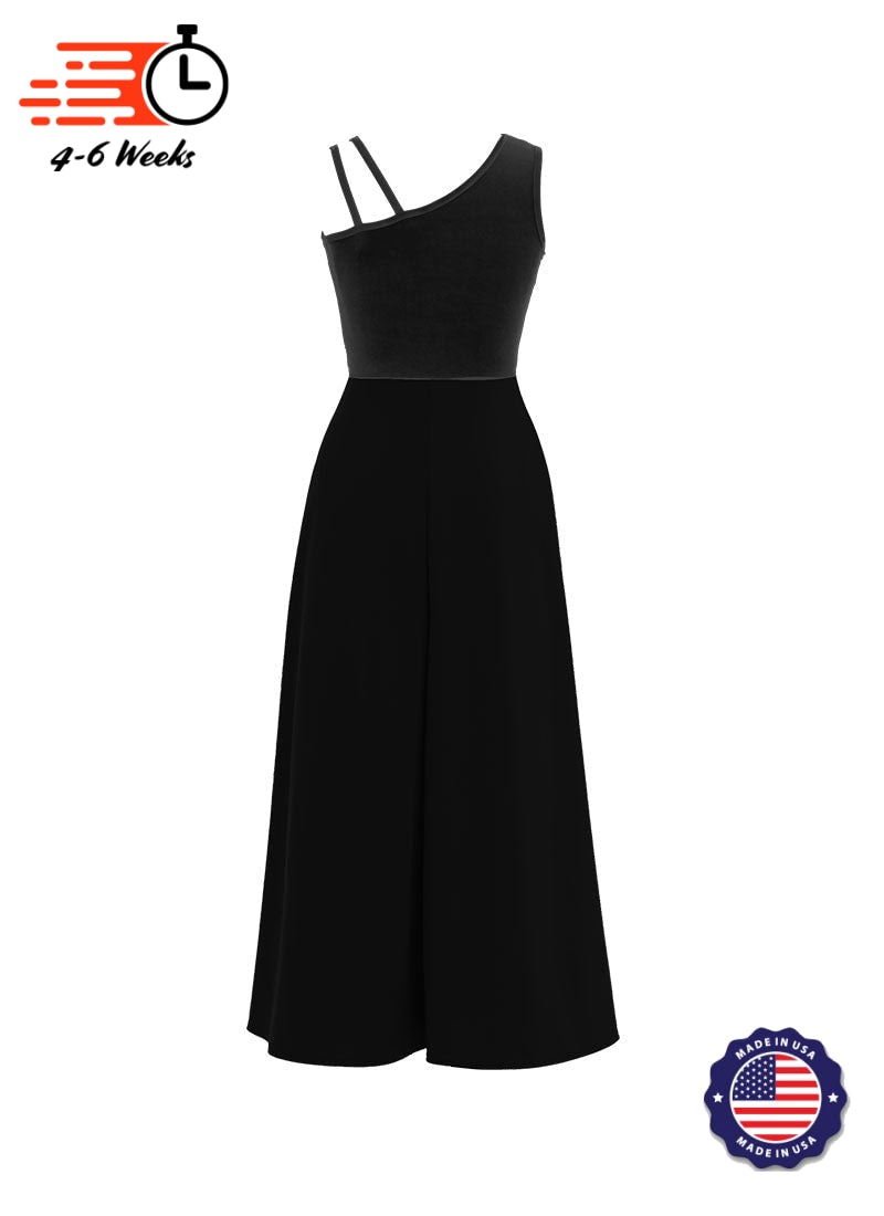 One-Shoulder Sleeveless Stretch Velvet Top / Black Crepe Knit Palazzo Pant Jumpsuit