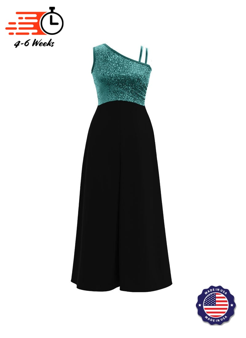 One-Shoulder Sleeveless Stretch Velvet Top / Black Crepe Knit Palazzo Pant Jumpsuit