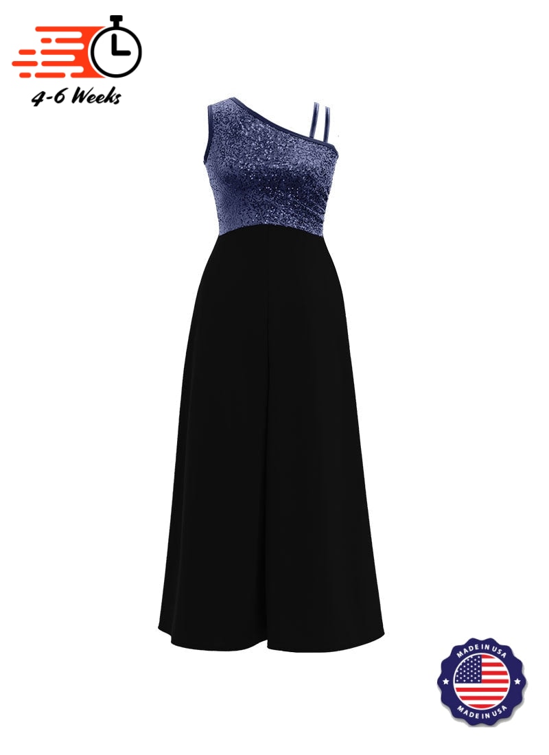 One-Shoulder Sleeveless Stretch Velvet Top / Black Crepe Knit Palazzo Pant Jumpsuit