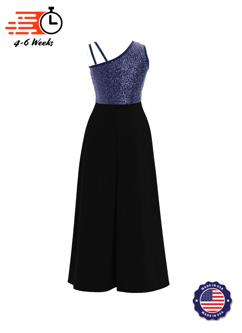 One-Shoulder Sleeveless Stretch Velvet Top / Black Crepe Knit Palazzo Pant Jumpsuit