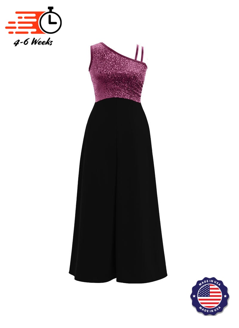 One-Shoulder Sleeveless Stretch Velvet Top / Black Crepe Knit Palazzo Pant Jumpsuit