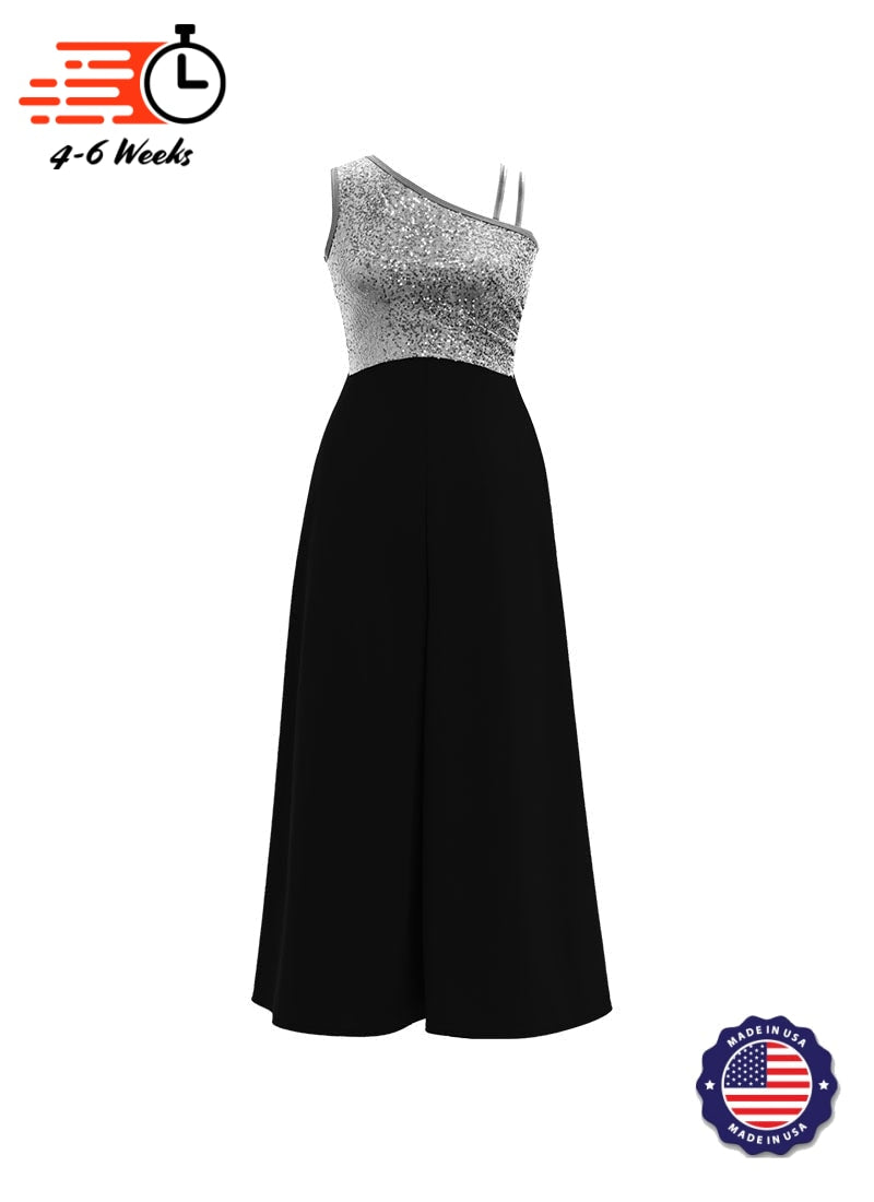 One-Shoulder Sleeveless Stretch Velvet Top / Black Crepe Knit Palazzo Pant Jumpsuit
