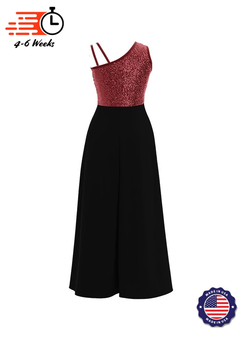 One-Shoulder Sleeveless Stretch Velvet Top / Black Crepe Knit Palazzo Pant Jumpsuit