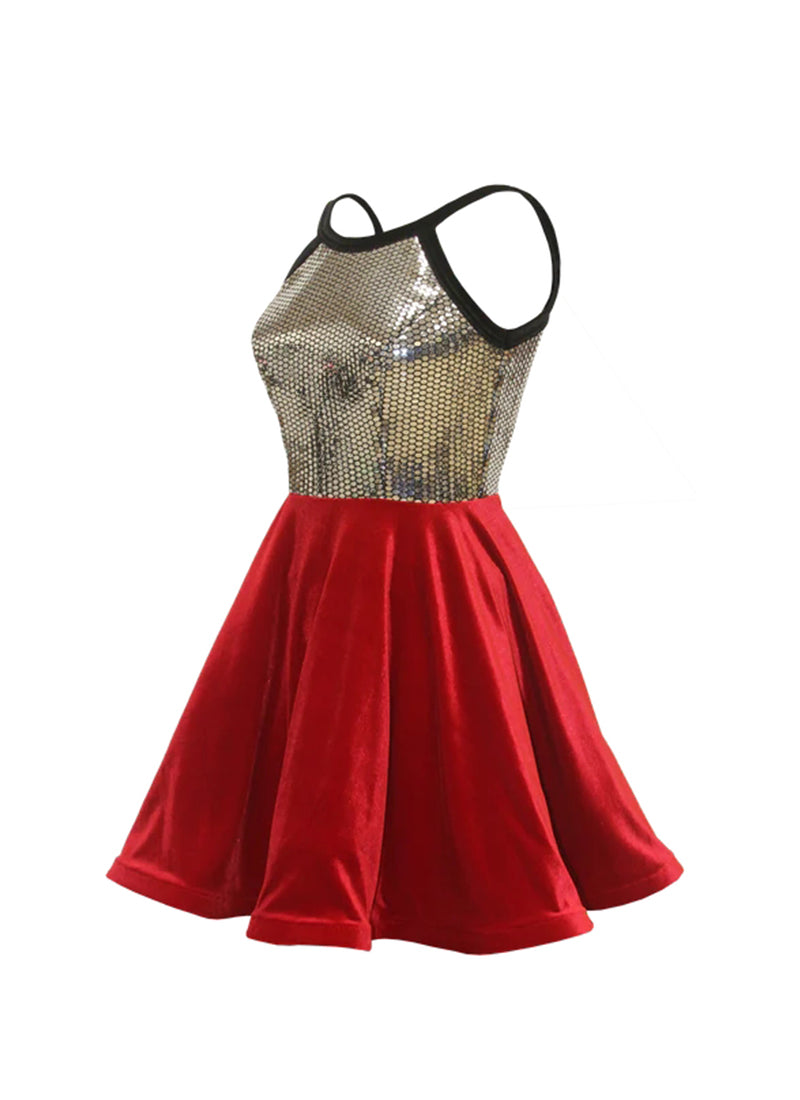 Silver Disco Ball Sequin/Red Stretch Velvet Show Choir Dress side
