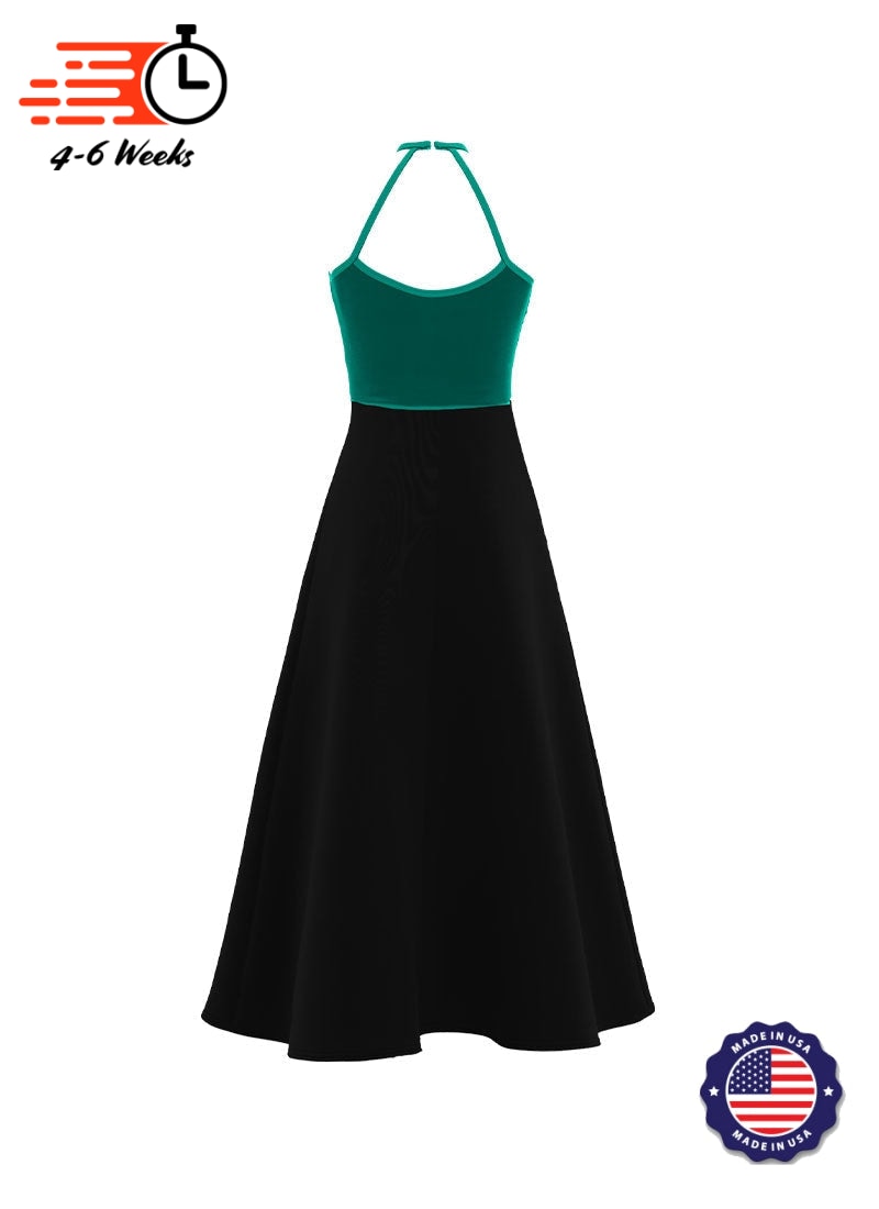 High Neck Keyhole Halter Stretch Velvet Top/ Black Crepe Knit Gown
