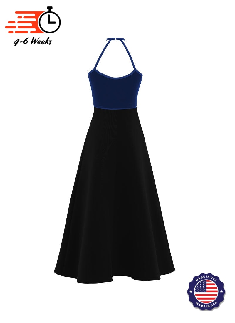 High Neck Keyhole Halter Stretch Velvet Top/ Black Crepe Knit Gown