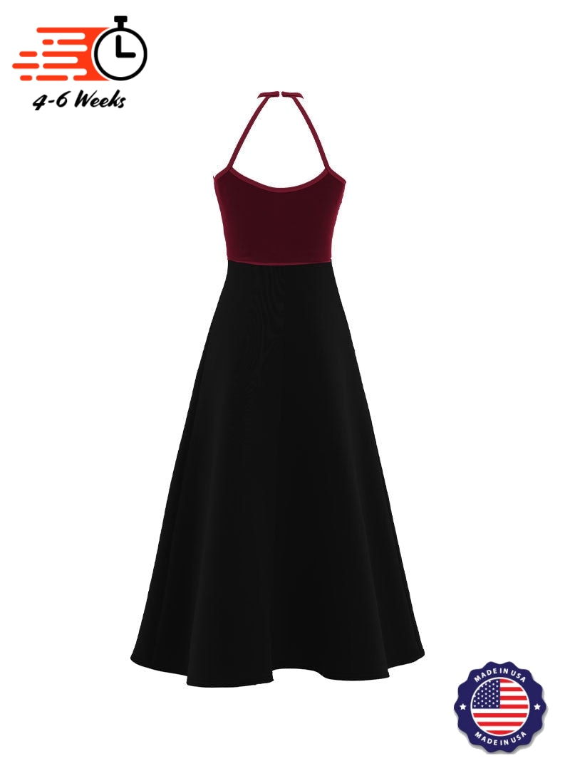 High Neck Keyhole Halter Stretch Velvet Top/ Black Crepe Knit Gown
