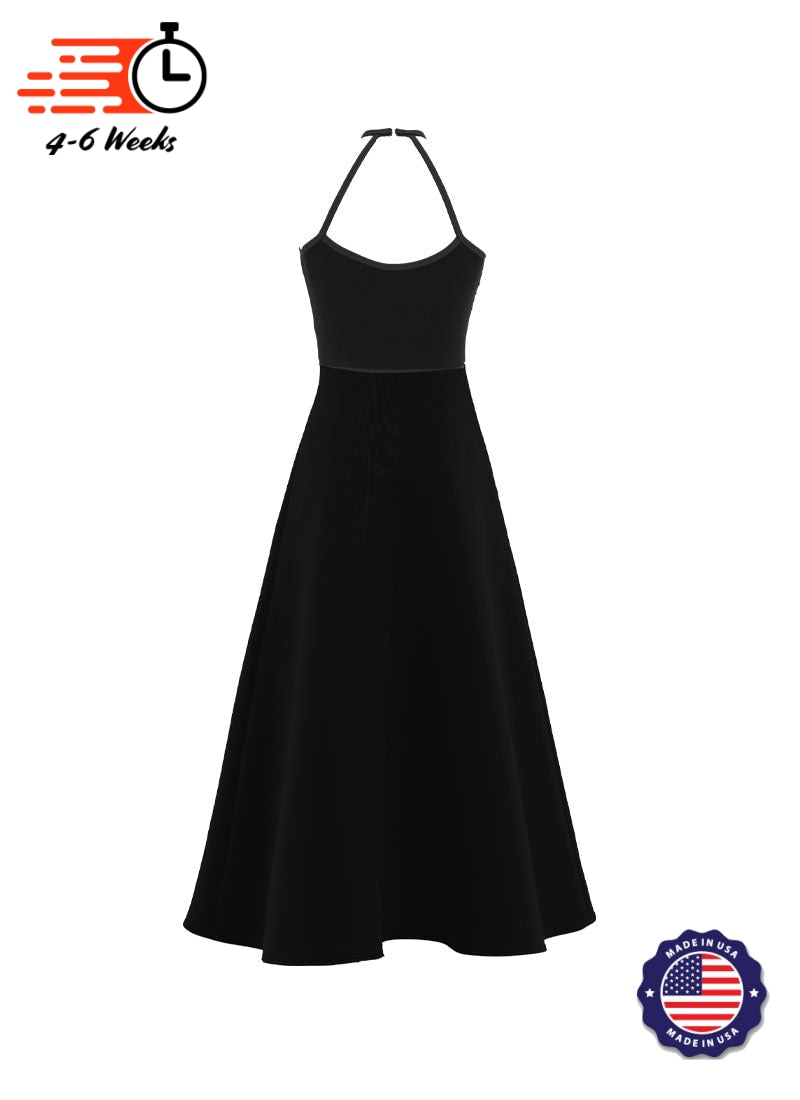High Neck Keyhole Halter Stretch Velvet Top/ Black Crepe Knit Gown