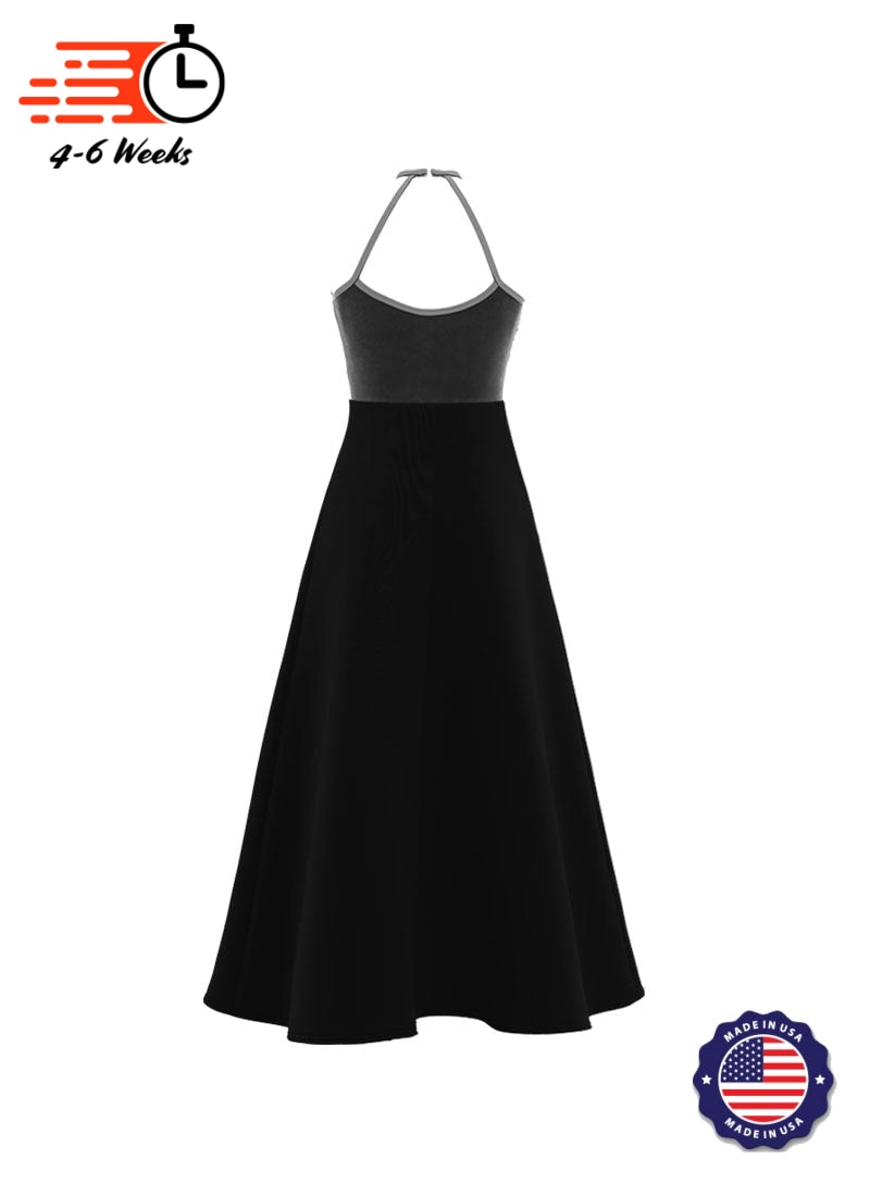 High Neck Keyhole Halter Stretch Velvet Top/ Black Crepe Knit Gown