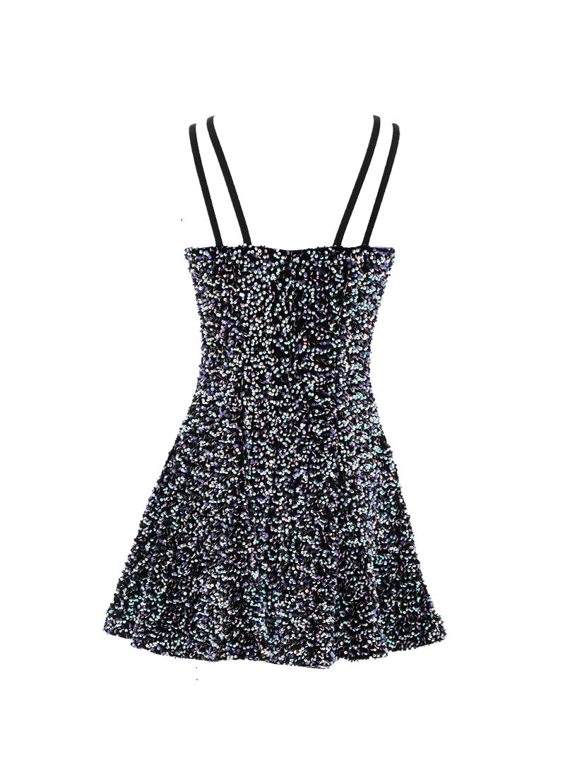 Black - Cool White Velvet Sequin Classic Square Neckline Princess Seam Show Choir Dress - Ships 4 to 6 weeks