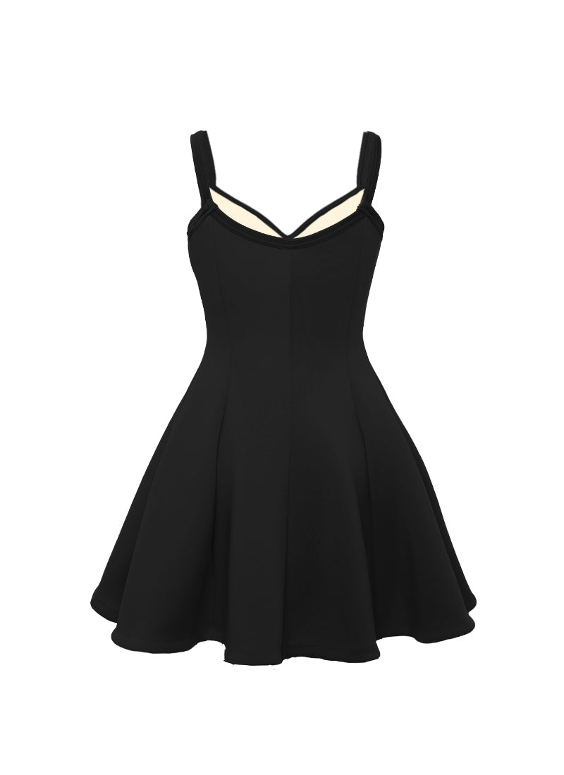 Black Sweetheart Straps Princess Seam Show Choir Dress with Attached Briefs Back View