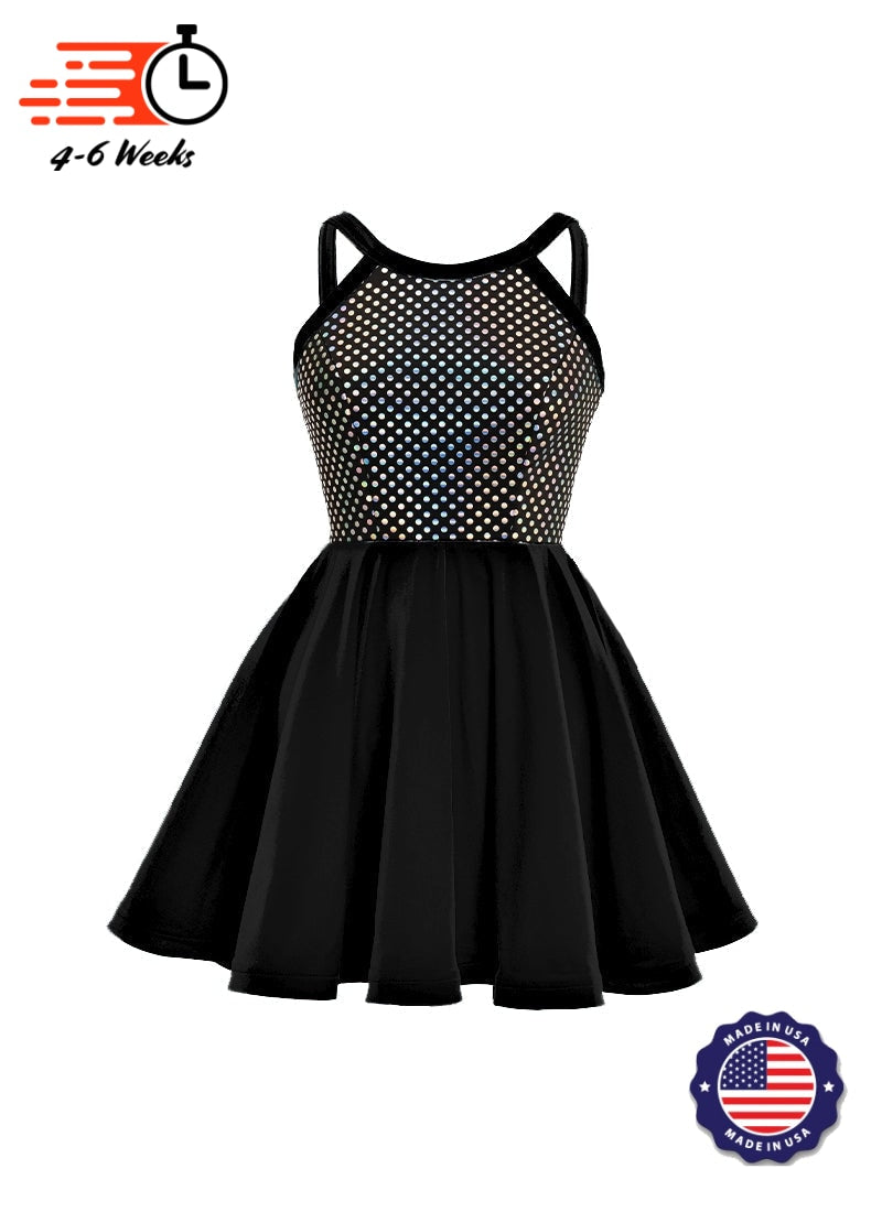Black/Silver Laser Dot & Velvet Show Choir Dress - Neutrals and Black - Ships 4 to 6 weeks