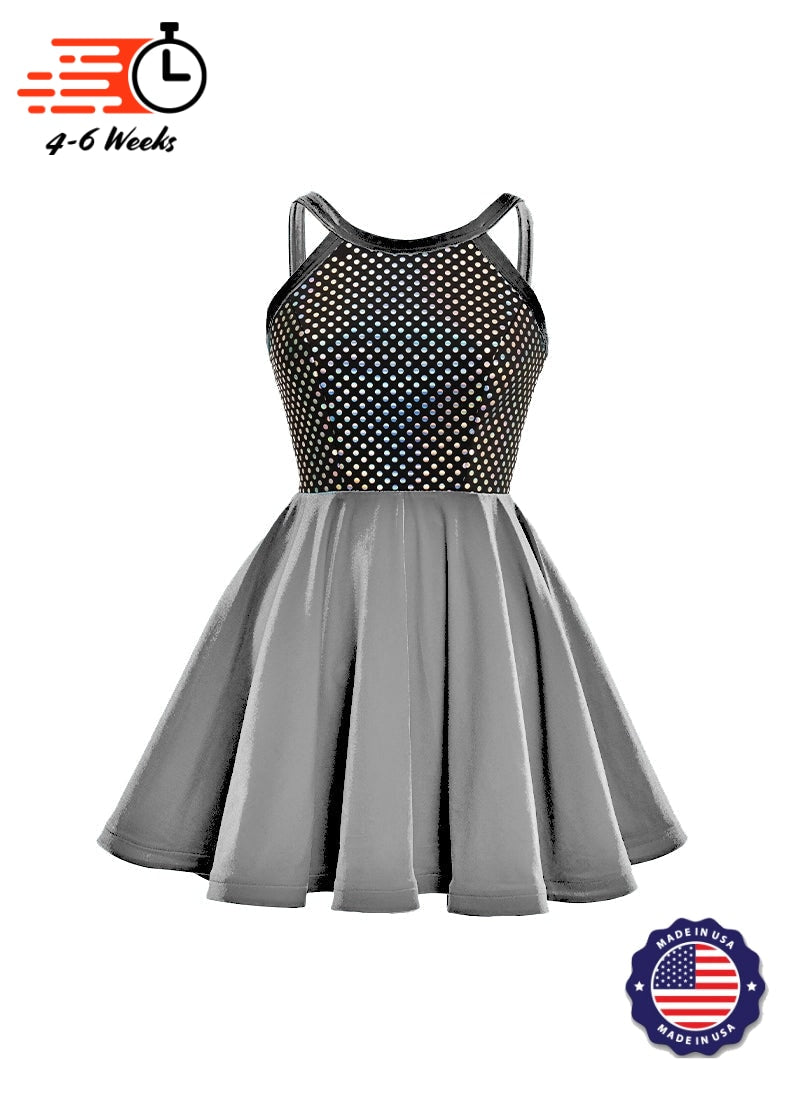 Black/Silver Laser Dot & Velvet Show Choir Dress - Neutrals and Black - Ships 4 to 6 weeks