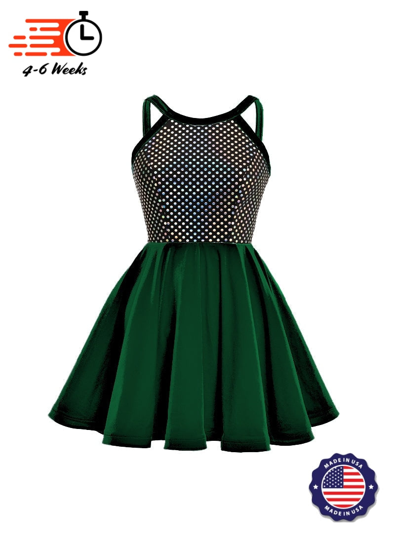 Black/Silver Laser Dot & Velvet Show Choir Dress - Yellows and Greens - Ships 4 to 6 weeks