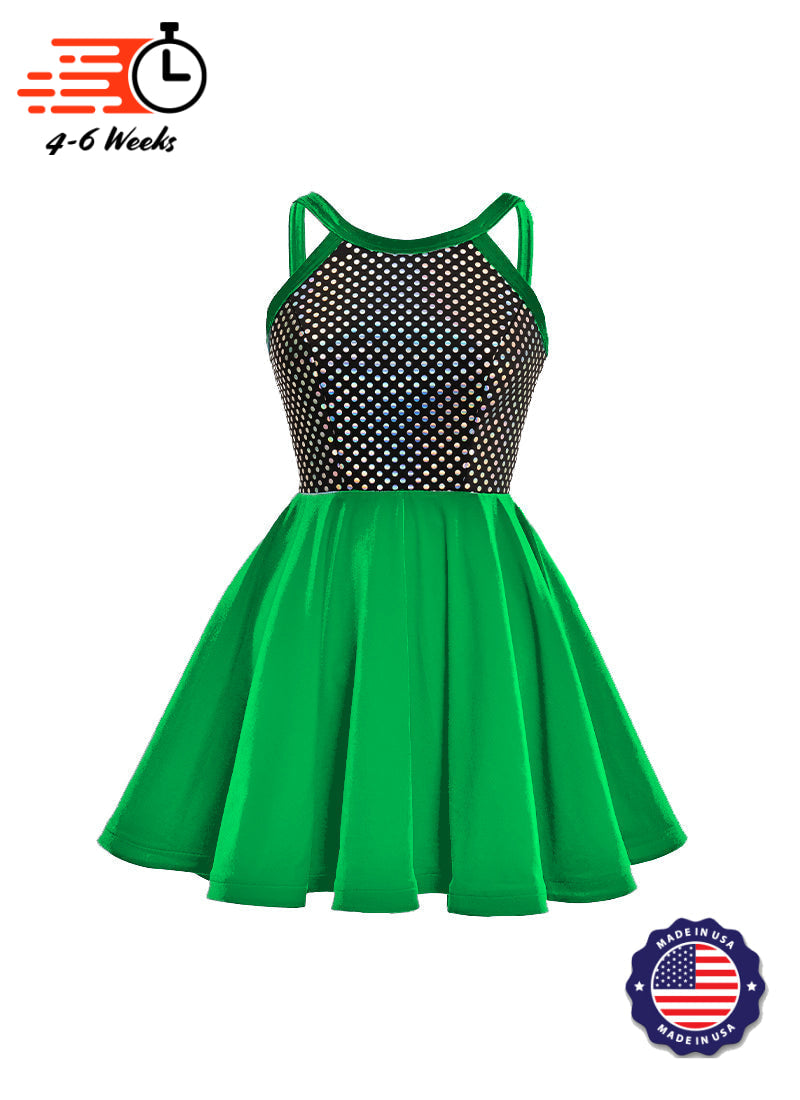 Black/Silver Laser Dot & Velvet Show Choir Dress - Yellows and Greens - Ships 4 to 6 weeks