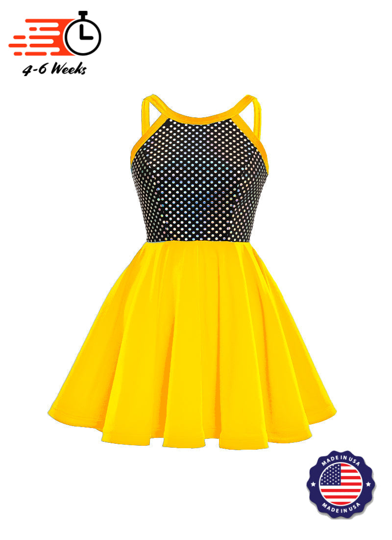 Black/Silver Laser Dot & Velvet Show Choir Dress - Yellows and Greens - Ships 4 to 6 weeks