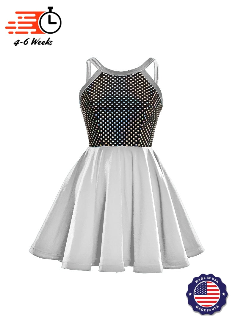 Black/Silver Laser Dot & Velvet Show Choir Dress - Neutrals and Black - Ships 4 to 6 weeks
