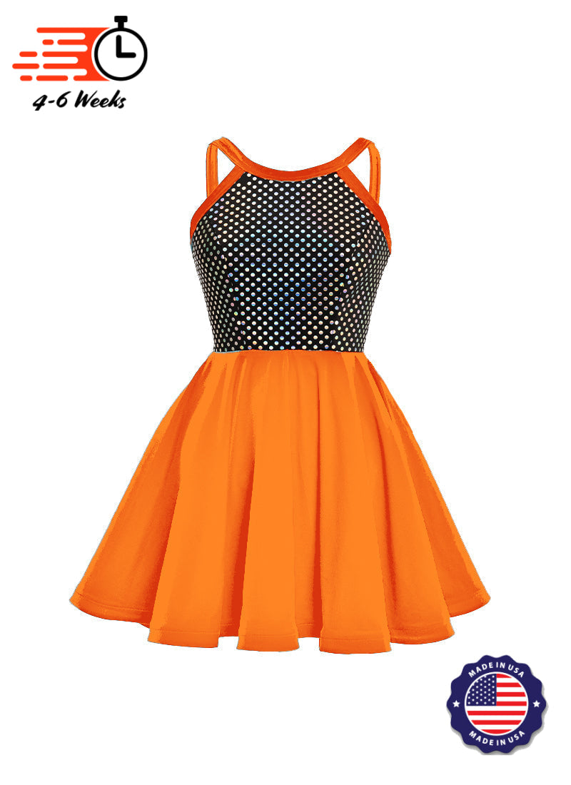 Black/Silver Laser Dot & Velvet Show Choir Dress - Reds & Oranges - Ships 4 to 6 weeks