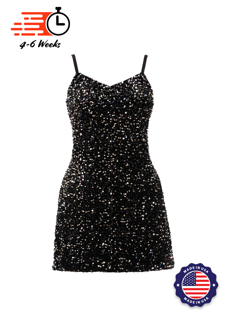 Black - Navy Silver Sequin V-Neck A-Line SHIFT Show Choir Dress Front View