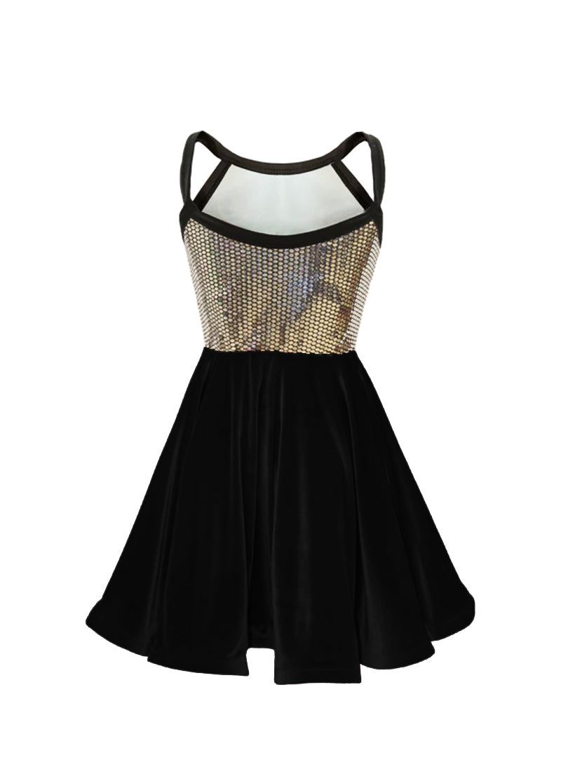 Black Velvet/Silver Disco Ball Sequin Show Choir Dress - Ships 4 to 6 weeks