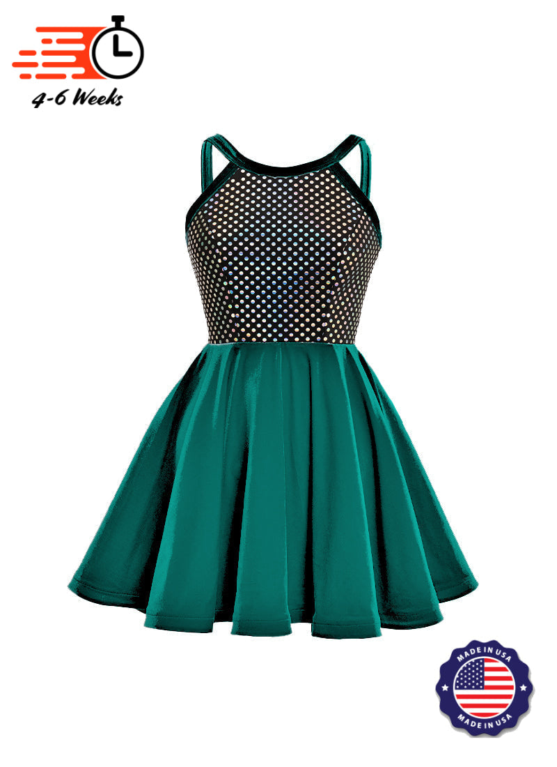 Black/Silver Laser Dot & Velvet Show Choir Dress - Blues - Ships 4 to 6 weeks