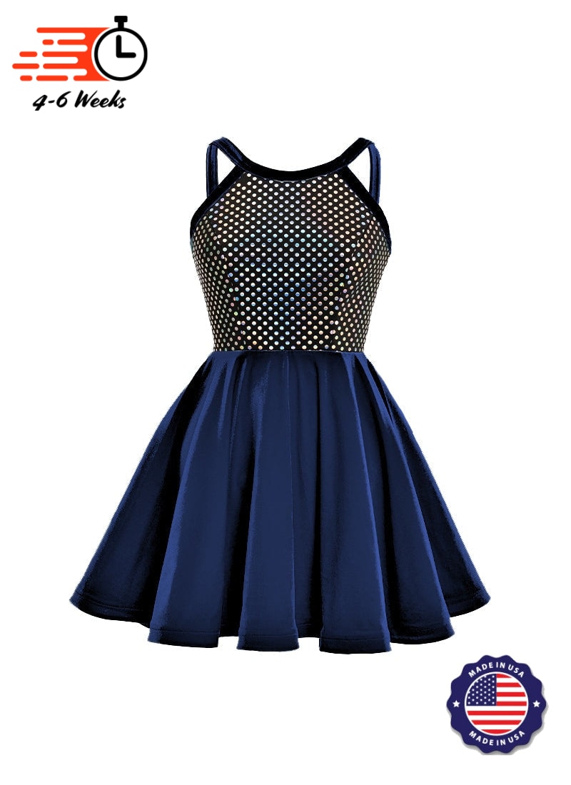 Black/Silver Laser Dot & Velvet Show Choir Dress - Blues - Ships 4 to 6 weeks