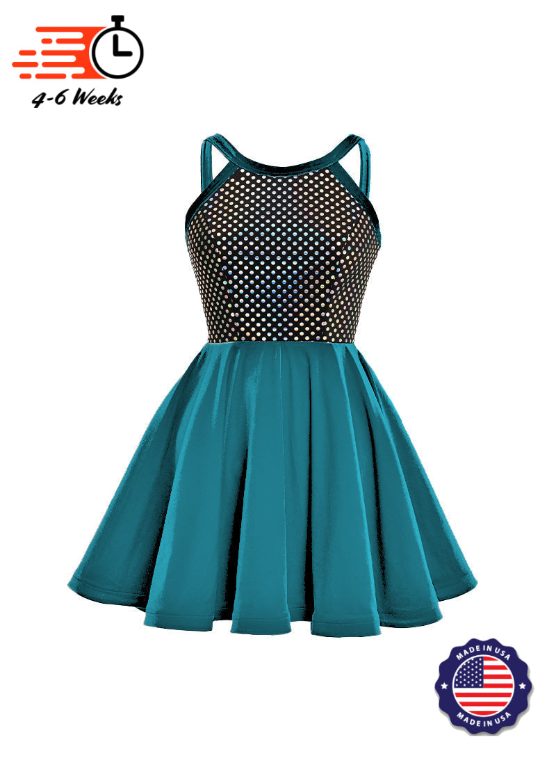 Black/Silver Laser Dot & Velvet Show Choir Dress - Blues - Ships 4 to 6 weeks