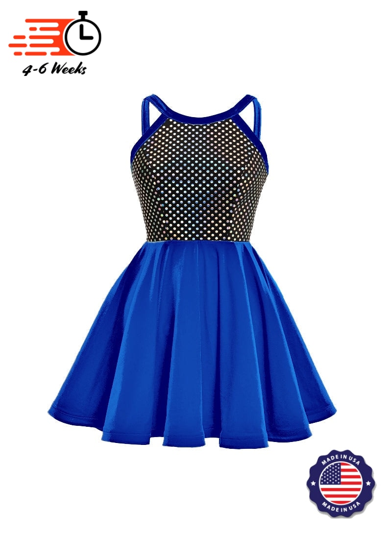 Black/Silver Laser Dot & Velvet Show Choir Dress - Blues - Ships 4 to 6 weeks