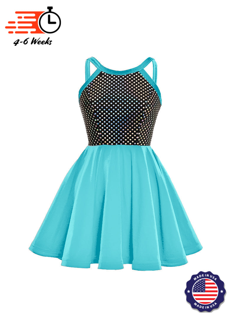 Black/Silver Laser Dot & Velvet Show Choir Dress - Blues - Ships 4 to 6 weeks
