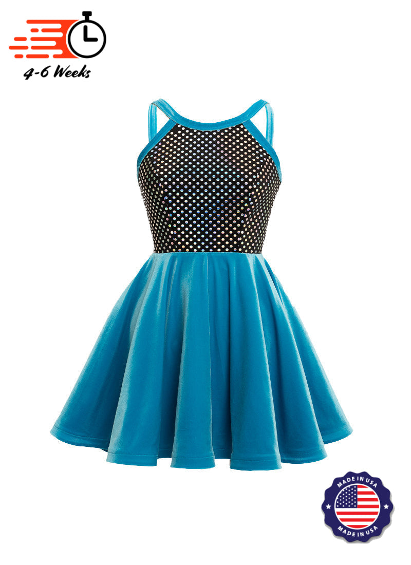 Black/Silver Laser Dot & Velvet Show Choir Dress - Blues - Ships 4 to 6 weeks