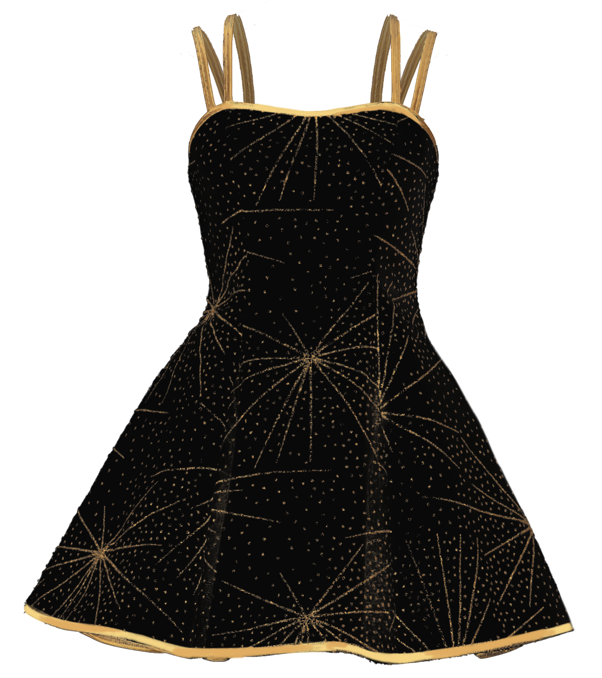Black - Gold Starburst Glitter Panel Show Choir Dress Front View
