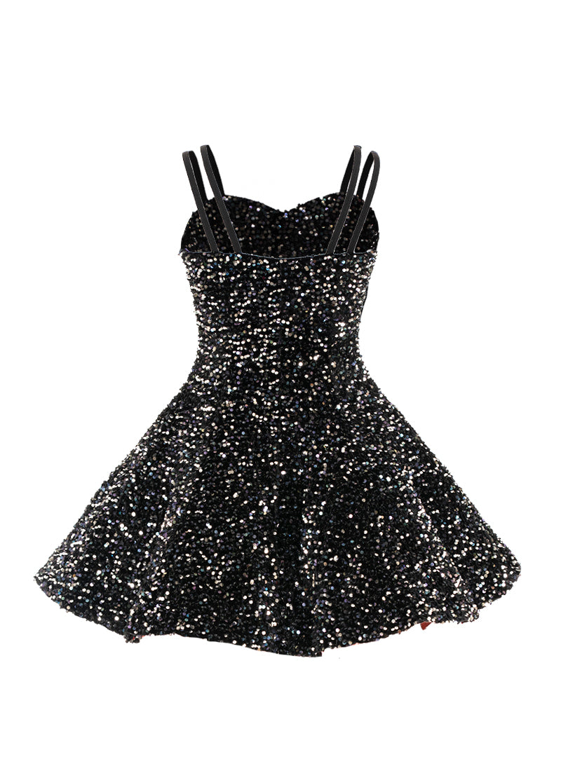Black - Navy Silver Velvet Sequin Classic Sweetheart Princess Seam Show Choir Dress Back
