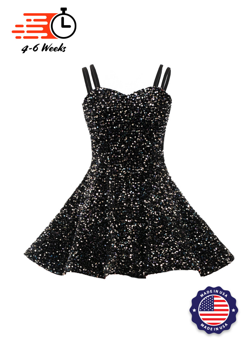 Black - Navy Silver Sequin Classic Sweetheart Princess Seam Show Choir Dress Front View