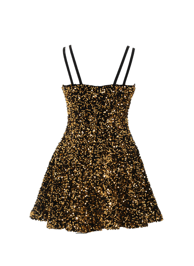 Black - Gold Sequin Classic Sweetheart Princess Seam Show Choir Dress Back View