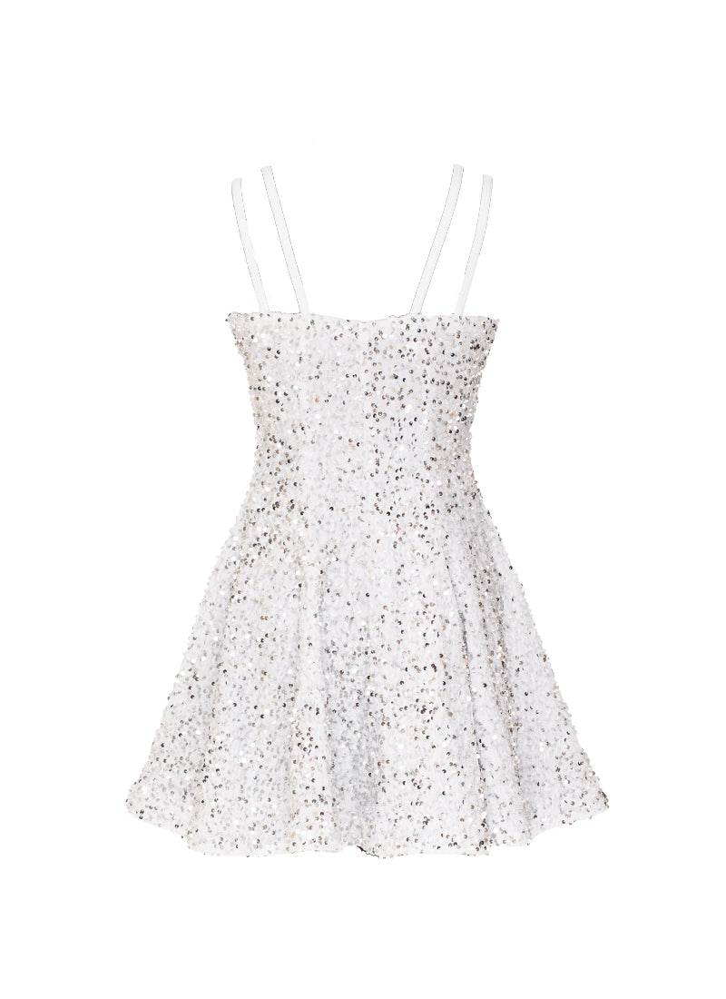 White - Silver Sequin Classic Sweetheart Princess Seam Show Choir Dress Back View
