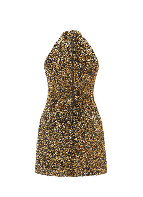 Black - Gold Sequin High Neck A-Line SHIFT Show Choir Dress Back View