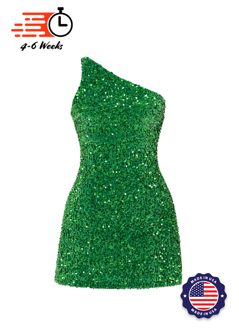 Hunter - Kelly Sequin One Shoulder A-Line SHIFT Show Choir Dress Front View