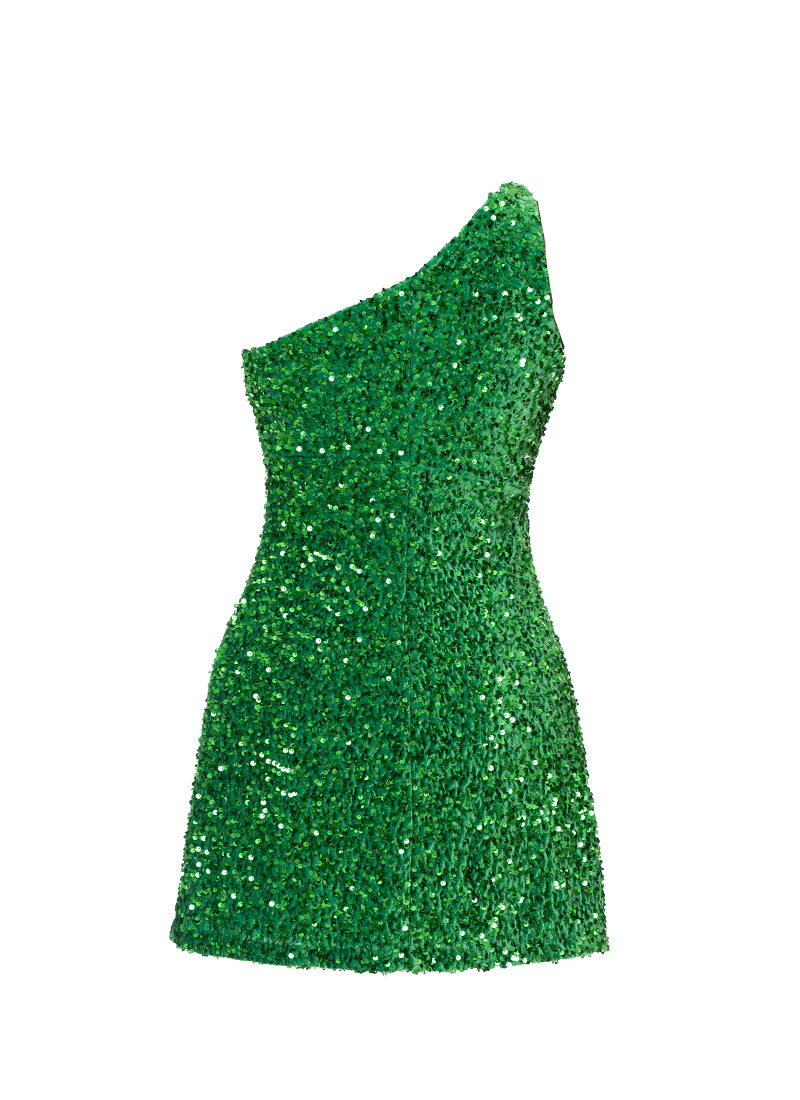Hunter - Kelly Sequin One Shoulder A-Line SHIFT Show Choir Dress Back View